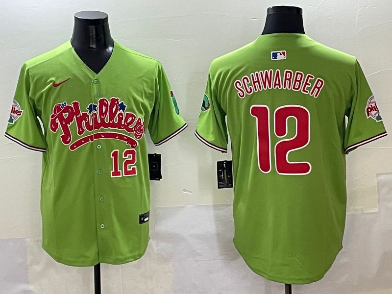 Men Philadelphia Phillies #12 Schwarber Green Five generations Joint Name 2025 Nike MLB Jersey style 5